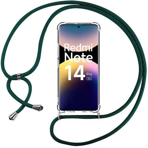 Coque Pour Xiaomi Redmi Note 14 Pro 5g (Pas Pour 4g), Coins Renforcés Anti-Rayures Tpu + Cordon Vert Nuit - E.F.Connection
