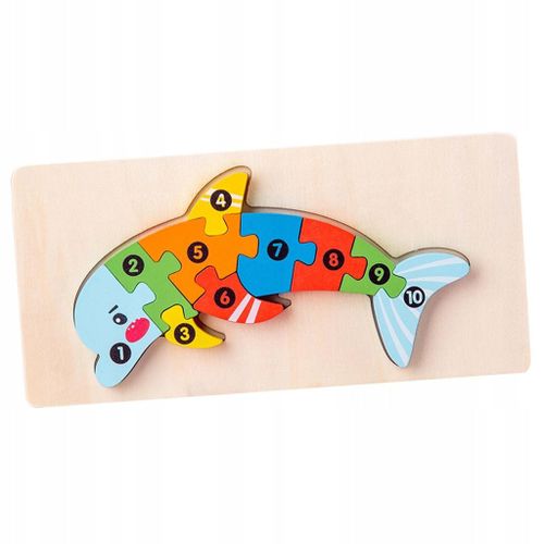 Puzzle en bois avec animaux et chiffres Dauphin en bois