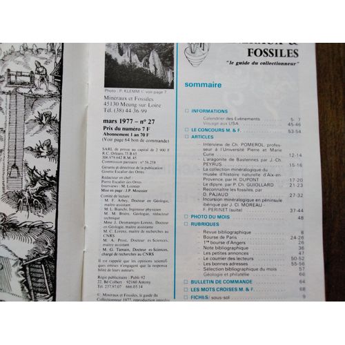 Minéraux Et Fossiles ,  "Le Guide Du Collectionneur", N°27 Mars 1977