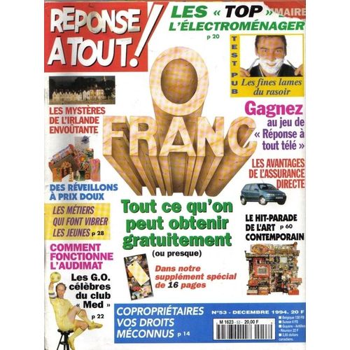 Réponse À Tout !  N° 53 : 0 Franc !, Tout Ce Qu'on Peut Obtenir Gratuitement (Ou Presque)