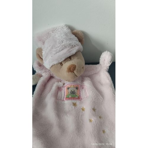 Doudou Plat Ours Bonnet Rose Lune-Étoiles Simba Nicotoys