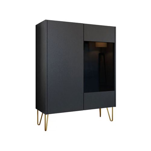Vitrine En Verre Trempé Karine - 97 X 122 X 37 Cm - 2 Portes - Noir Graphite