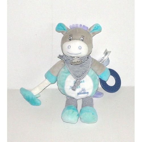 Doudou Cheval Ane Poney Bleu Pouet Anneau Baby Nat