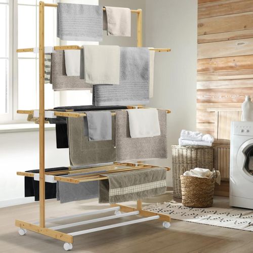 Séchoir à linge bambou rita 3 niveaux étendoir pliable h.150 cm