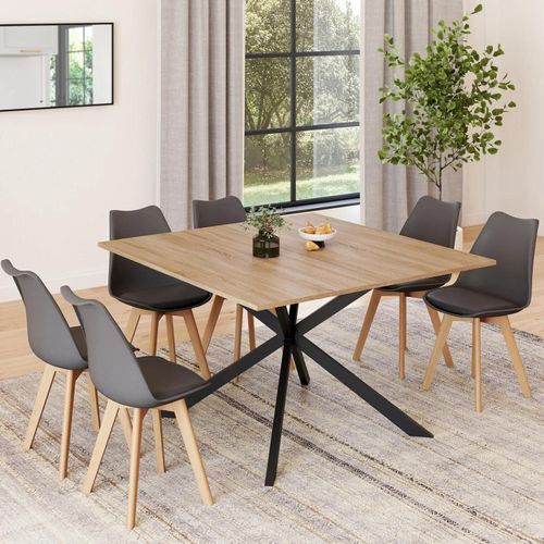 Table À Manger Carrée Alix 8 Personnes Pied Araignée Bois Et Noir 120 Cm