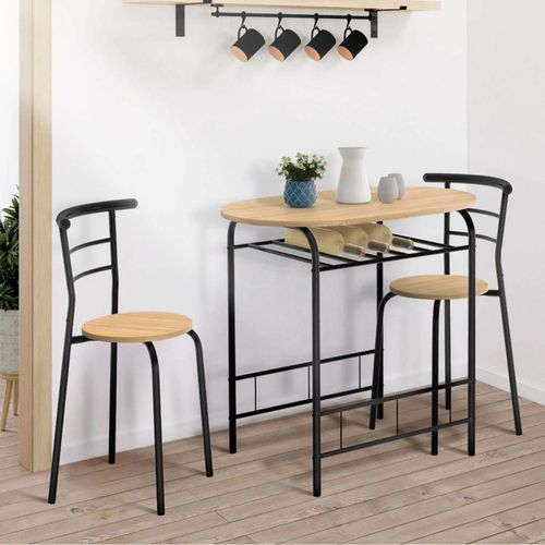Ensemble Table Lyneth 2 Personnes + 2 Chaises Bois Et Métal Noir