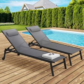 Transats De Jardin Aluminium Gris Et Noir : Lot De 2