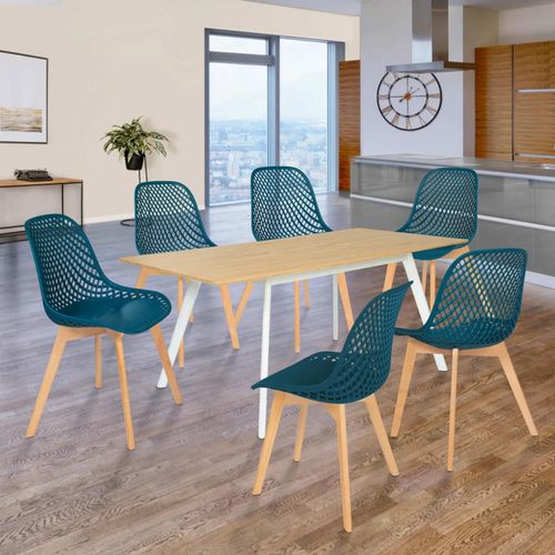 Lot De 6 Chaises Mandy Bleu Canard Pour Salle À Manger