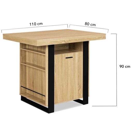 Ilot Central Phoenix 110 Cm Bois Et Noir Avec Rangements - 5