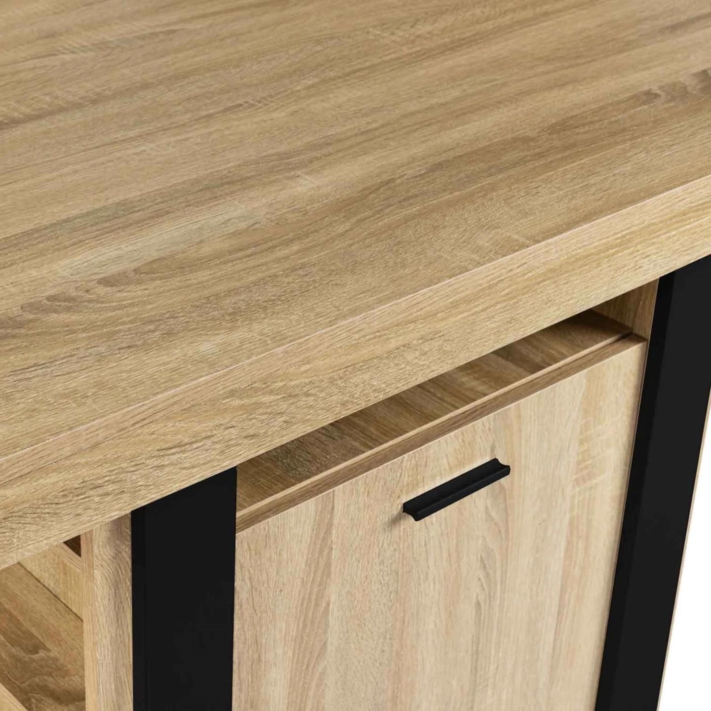 Ilot Central Phoenix 110 Cm Bois Et Noir Avec Rangements - 6