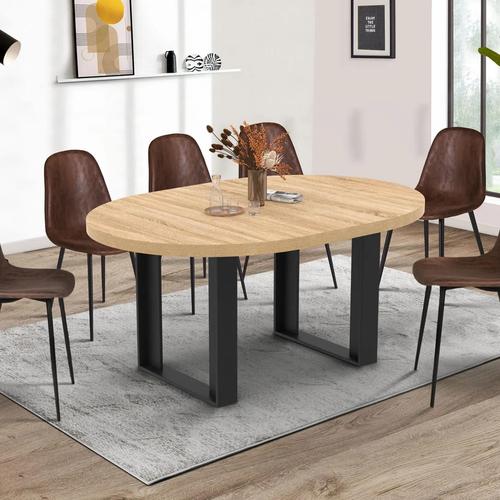 Table À Manger Ronde Extensible Bois Et Noir 6-8 Personnes