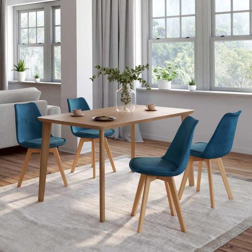 Lot De 4 Chaises Sara En Velours Bleu Canard