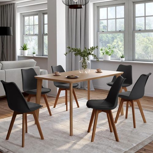 Lot De 6 Chaises Sara Noires Pieds Foncés Pour Salle À Manger