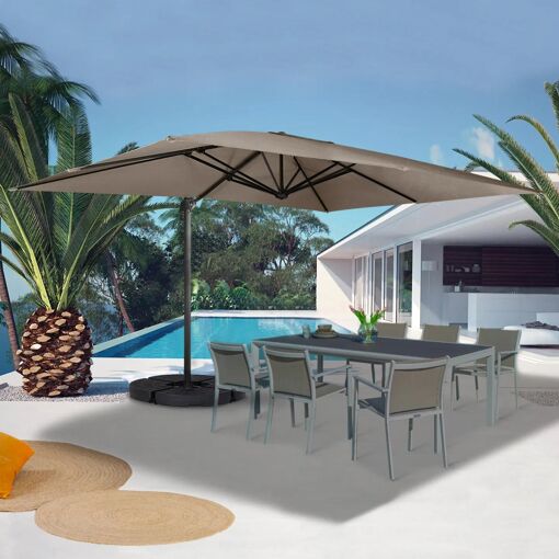 Parasol d&eacute;port&eacute; 3x4 m rotatif 360 coloris taupe