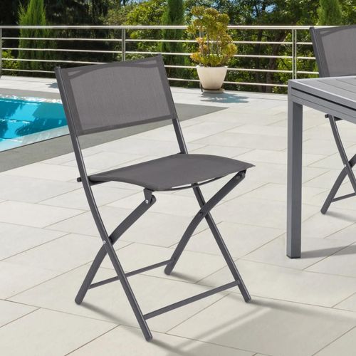 Lot De 6 Chaises De Jardin Pliantes Gris Anthracite En Métal Et Textilène