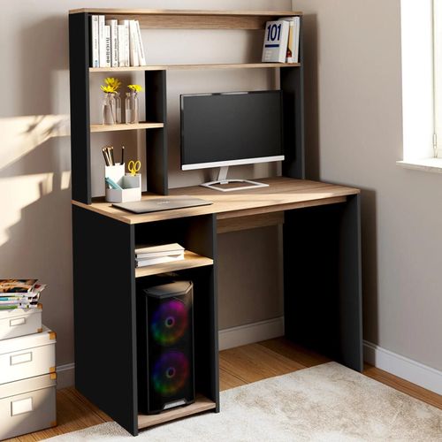 Bureau Avec Étagères De Rangement Dan Noir Et Façon Hêtre