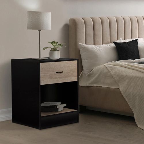 Lot De 2 Tables De Chevet Olga Bois Noir Et Tiroir Façon Hêtre