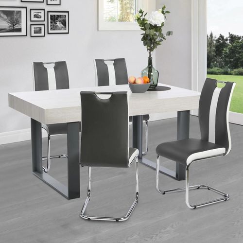 Lot De 4 Chaises Pia Grises Et Blanches Pour Salle À Manger