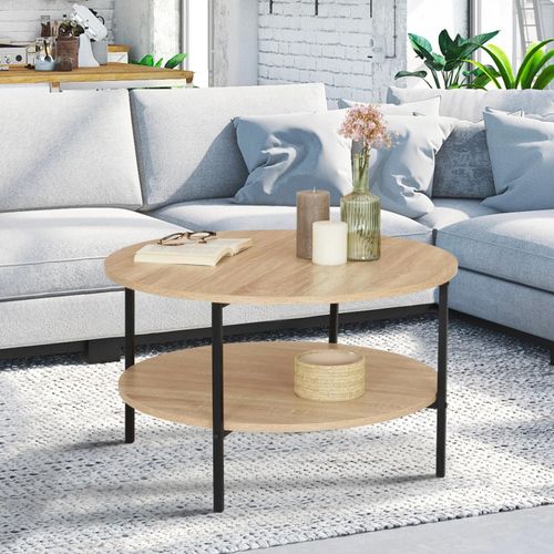 Table Basse Double Plateau Detroit Ronde 70 Cm Design Industriel