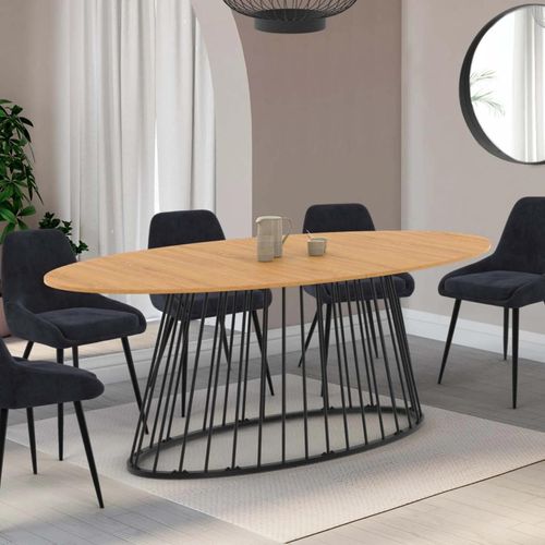 Idmarket Table À Manger Ovale Yuna 10 Personnes Plateau Bois Et Pied Filaire En Métal Noir 200 Cm
