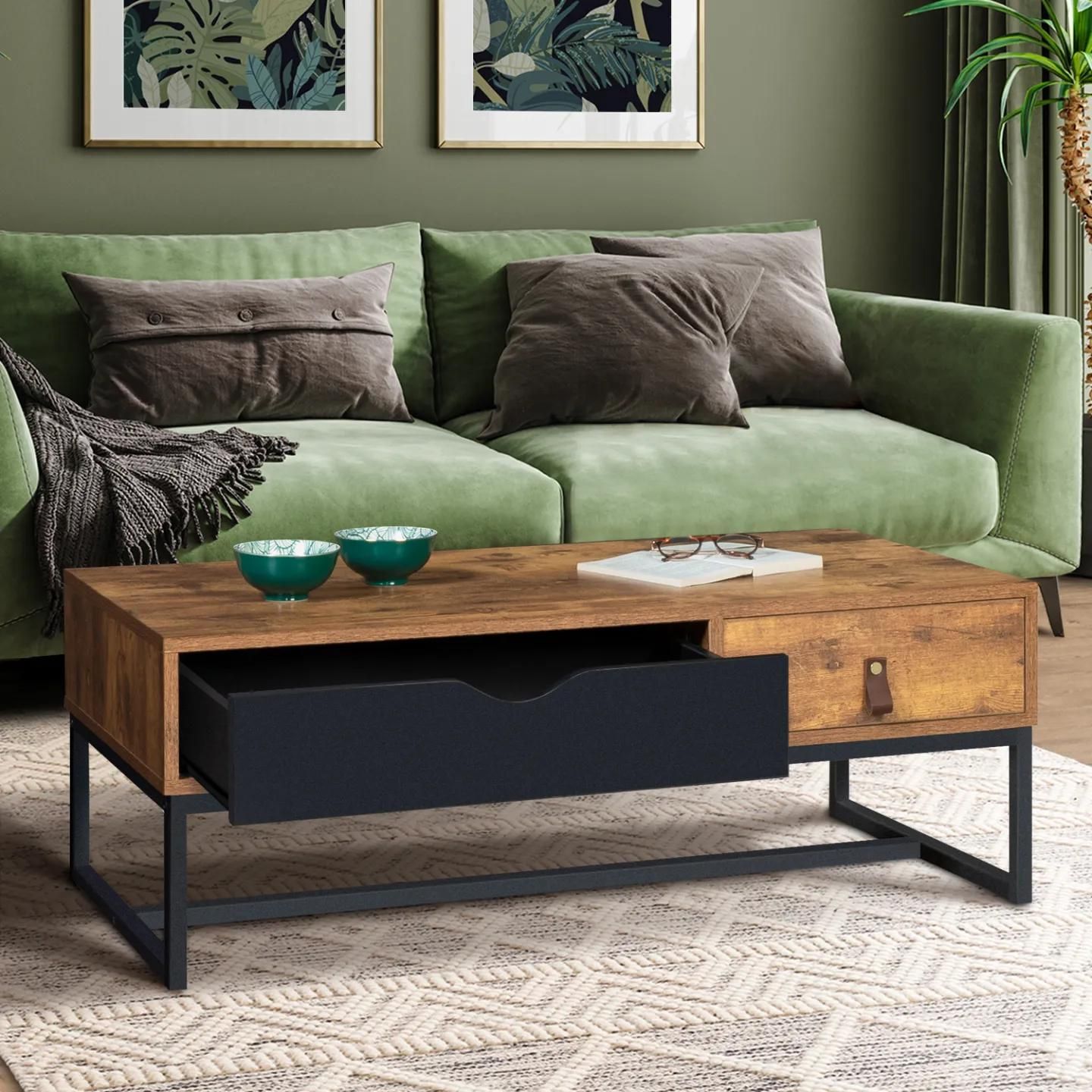 Table Basse Chicago 2 Tiroirs Design Industriel - 4