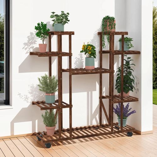 Etagère À Pots De Fleurs Porte Plante En Bois 8 Niveaux À Roulettes