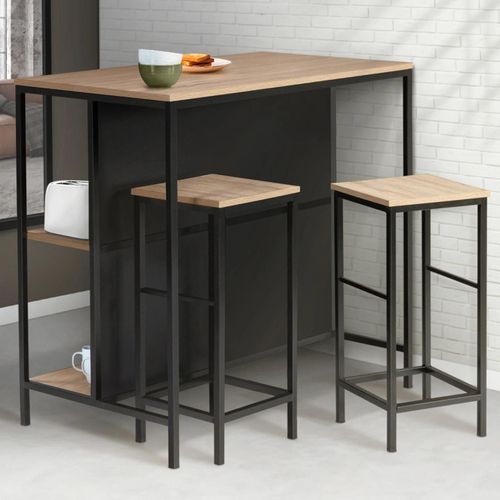 Table De Bar Îlot Detroit Et 2 Tabourets Design Industriel
