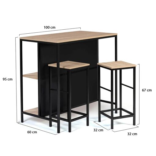 Table De Bar �lot Detroit Et 2 Tabourets Design Industriel - 7