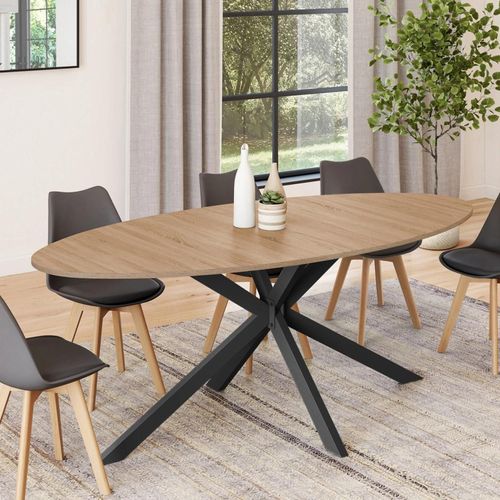 Table À Manger Ovale Alix 10 Personnes Pied Araignée Bois Et Noir 200 Cm
