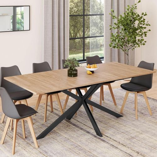 Table À Manger Rectangle Alix 10 Personnes Pied Araignée Bois Et Noir 200 Cm