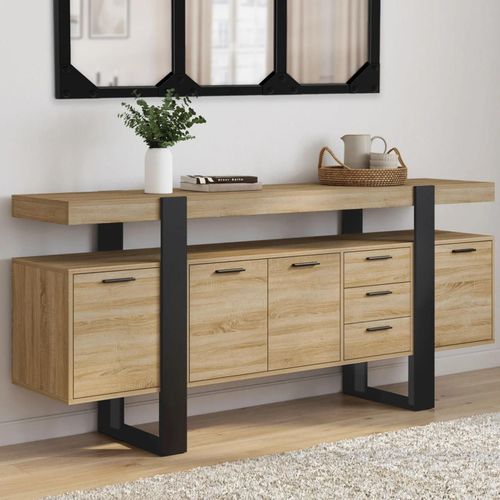 Buffet 180 Cm Phoenix Xxl 4 Portes Et 3 Tiroirs Bois Et Noir