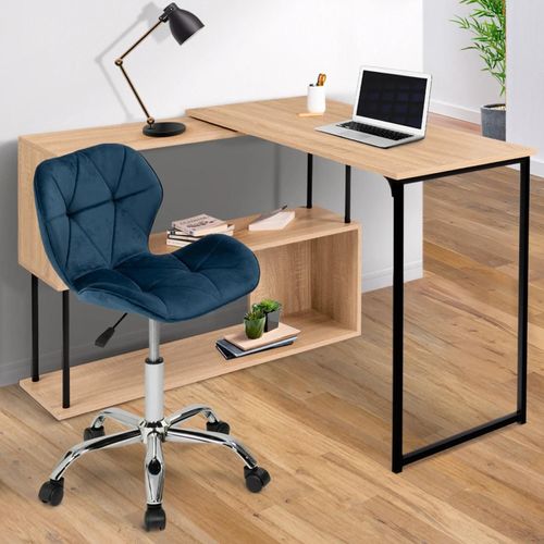 Chaise De Bureau Robine Velours Bleu À Roulettes