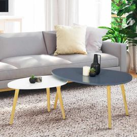 Lot De 2 Tables Basses Gigognes Gaia Laquées Blanc Gris Scandinave