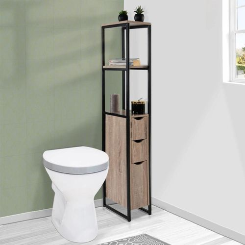 Meuble Wc 3 Portes Design Industriel Avec Étagères