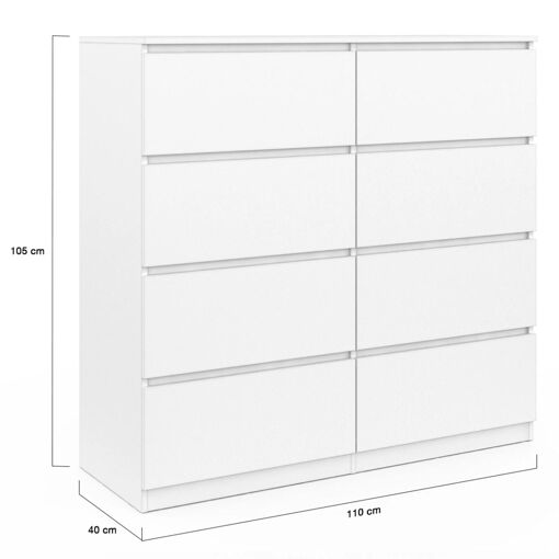 Commode 8 Tiroirs Tomi 110 Cm Bois Blanc - 5