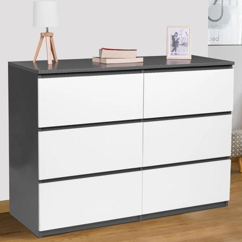 Commode 6 Tiroirs Tomi Bois Blanc Et Gris