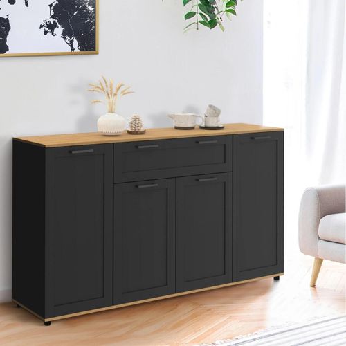 Buffet 140 Cm Vito 4 Portes Et 1 Tiroir Noir Et Bois