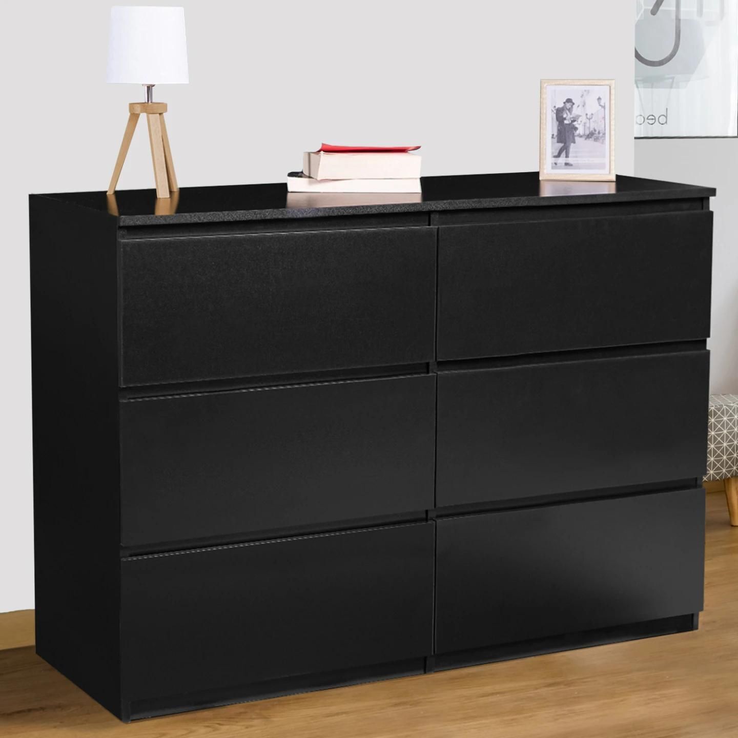 Commode 6 Tiroirs Tomi Bois Noir