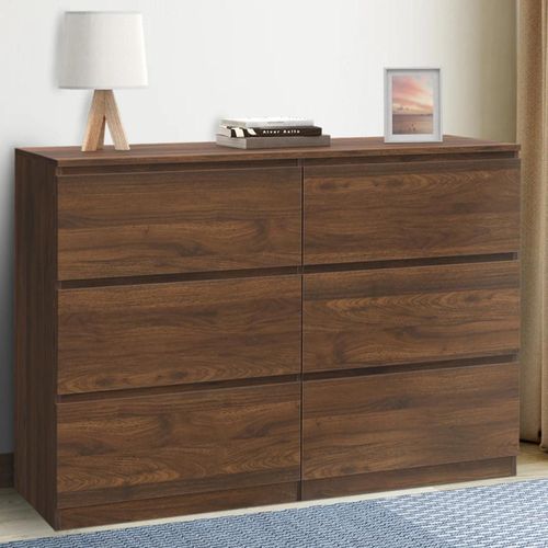 Commode 6 Tiroirs Tomi 110 Cm Effet Noyer
