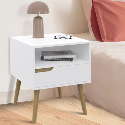 Lot De 2 Tables De Chevet Helsinki Scandinaves 1 Tiroir Avec Niche Blanc