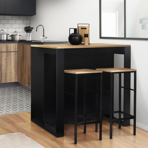 Table De Bar Îlot Juno Bois Noir Et Plateau Façon Hêtre