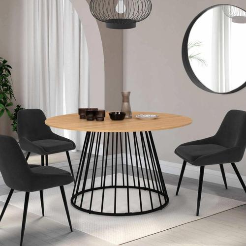 Idmarket Table À Manger Yuna Ronde 4-6 Personnes Pied Filaire Bois Et Noir