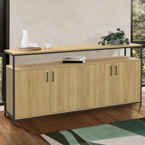 Buffet 160 Cm Detroit 4 Portes Bois Et Noir Design Industriel