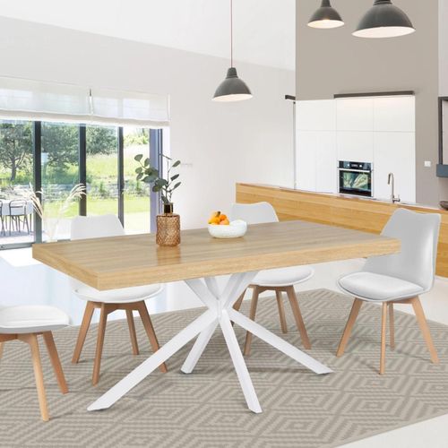 Idmarket Table À Manger Alix 8 Personnes Pied Araignée Bois Et Blanc 160 Cm