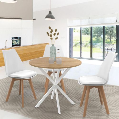 Table À Manger Ronde Alix 2-4 Personnes Pied Araignée Bois Et Blanc 80 Cm