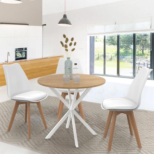 Table À Manger Ronde Alix 2-4 Personnes Pied Araignée Bois Et Blanc 80 Cm