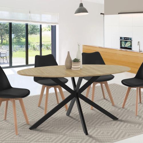 Table À Manger Ovale Alix 6 Personnes Pied Araignée Bois Et Noir 150 Cm