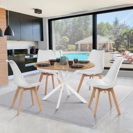 Table À Manger Ronde Alix 4-6 Personnes Pied Araignée Bois Et Blanc 110 Cm