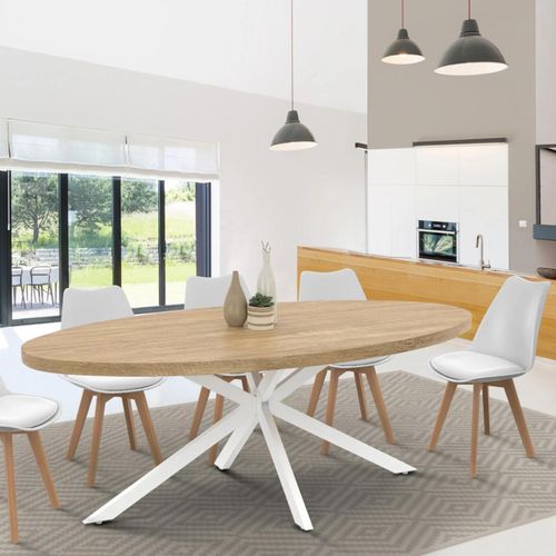 Idmarket Table À Manger Ovale Alix 10 Personnes Pied Araignée Bois Et Blanc 200 Cm