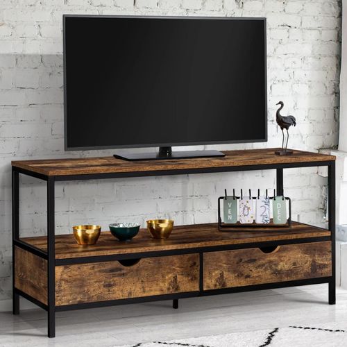 Meuble Tv Dayton 2 Tiroirs Bois Effet Vieilli Design Industriel